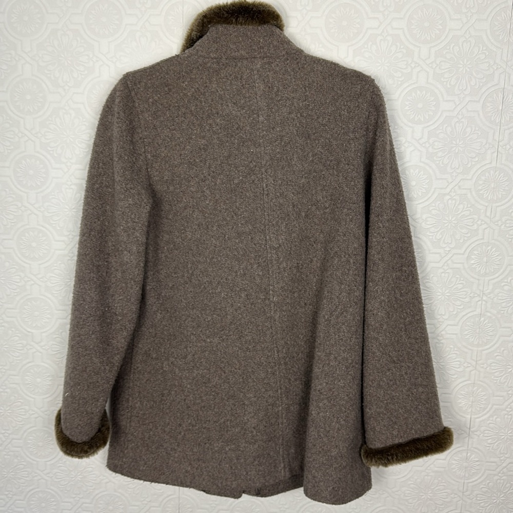 J Jill Vintage Wool Coat Jacket Taupe Fur Natural Organic XS Pea Coat Warm - Picture 9 of 9